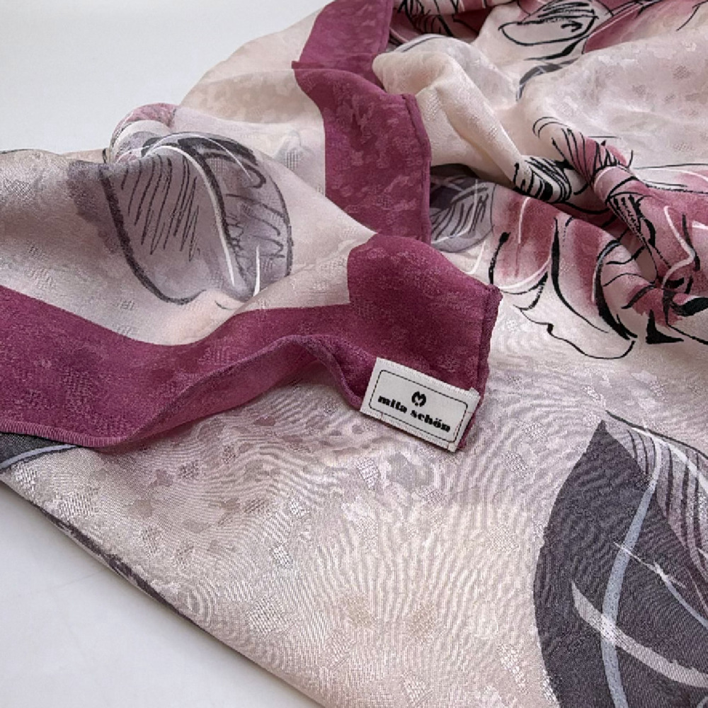 Mila Schön Cream Floral Print Silk Scarf - Picture 2 of 7